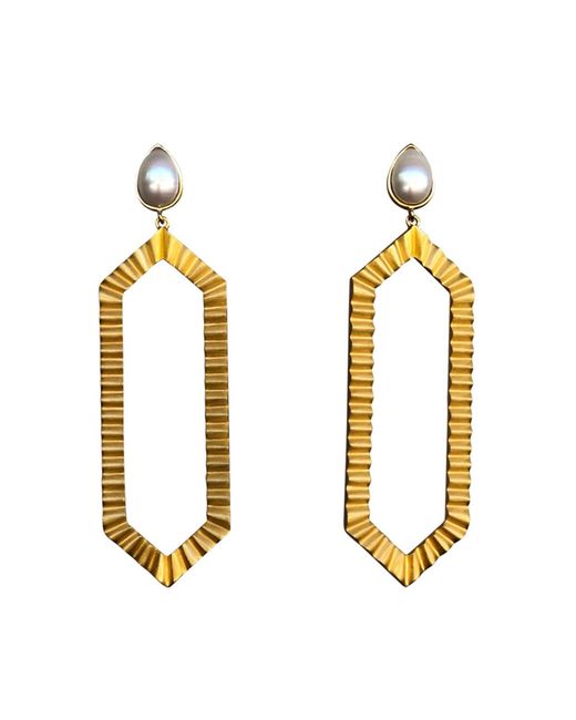 Christina Greene Metallic Strike Bold Statement Earrings Pearl