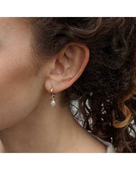 Kiri & Belle White Small Baroque Pearl Sterling Huggie Hoop Earrings