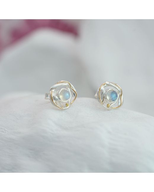 Isla Silver Metallic Handmade Delicate Moonstone Stud Earrings