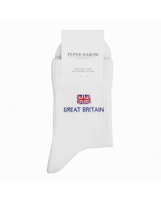 Peper Harow - Made in England White Great Britain Luxury Sports Socks for men