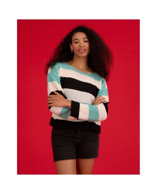 INGMARSON Blue Striped Dropped Shoulder Top