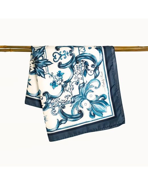 Lamberty Munich Blue Neutrals Majolica Italian Mulberry Silk Scarf