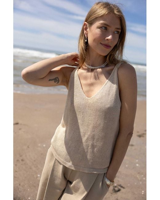 SALANIDA Natural Neutrals Mare 100% Linen Tank Top Sand