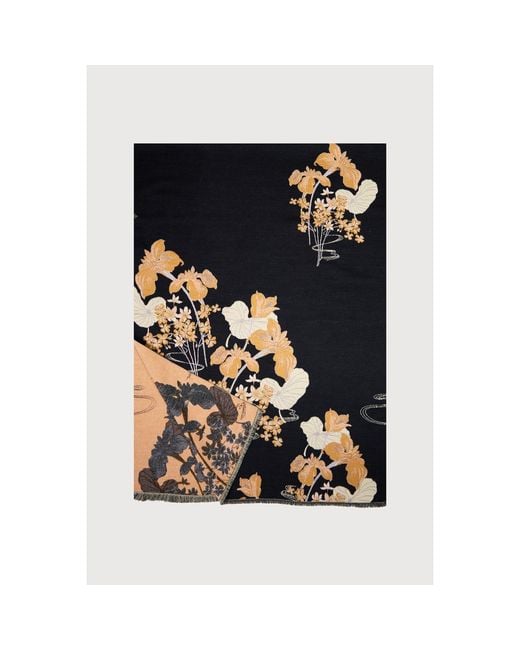 Saachi Black Floral Reversible Scarf