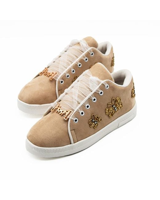 Rettrose Natural Neutrals Eva Luxury Desert Storm Suede Handmade Embellished Tennis Shoe