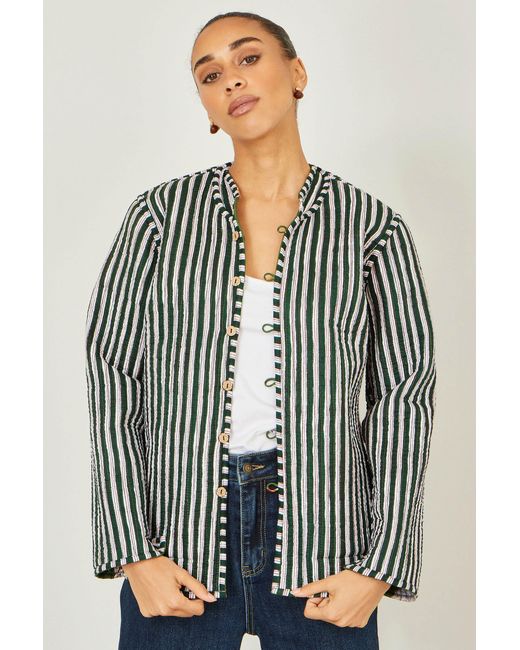 Yumi' Green Fox Print Reversible Cotton Quilted Jacket