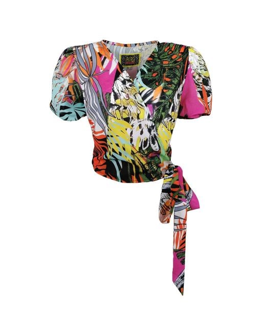 Lalipop Design Multicolor Double-Breasted Blouse With Abstract Floral-Print