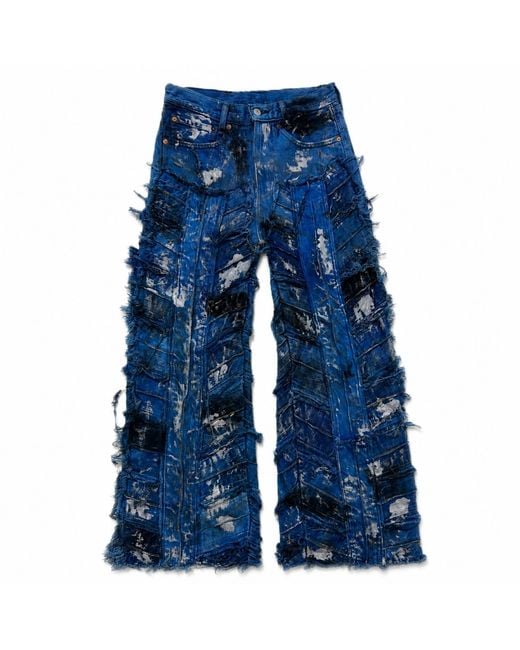 Zasta Studio Blue Wearable Ruins Shredded Wide Leg Colored Denim Pants I