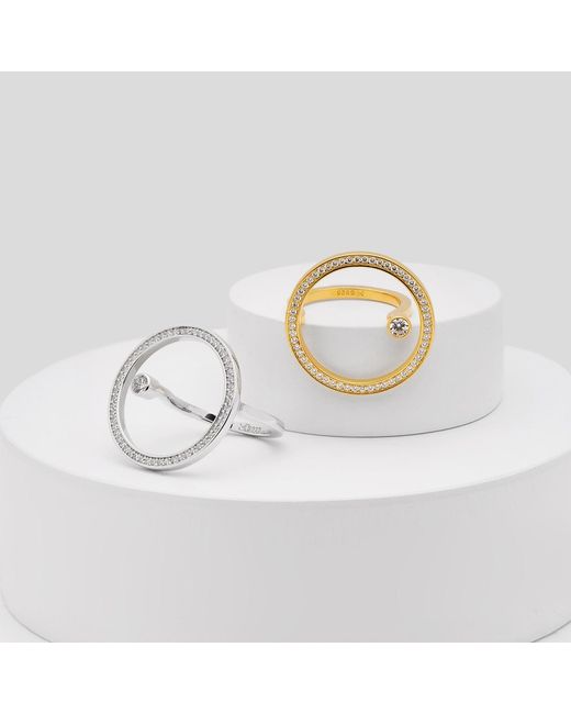 Meulien Metallic Large Open Circle Ring With Floating Cz Stud