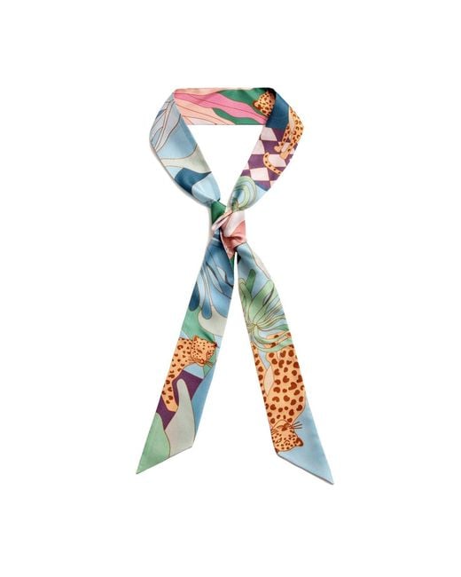 Jessie Zhao New York Blue Silk Skinny Scarf Indoor Forest