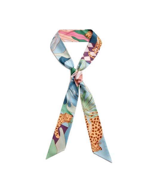 Jessie Zhao New York Blue Silk Skinny Scarf Indoor Forest