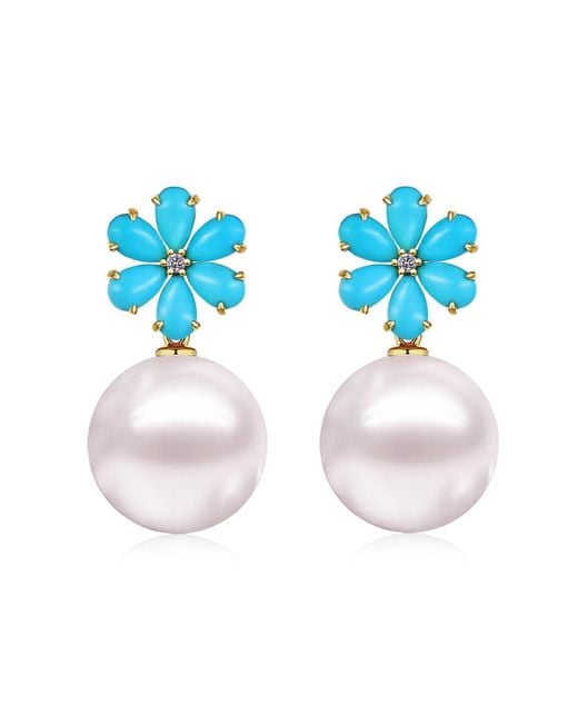 Kai Fine Jewelry Blue Solid Flora Natural Diamond & Freshwater Pearl Convertible Drop Earrings