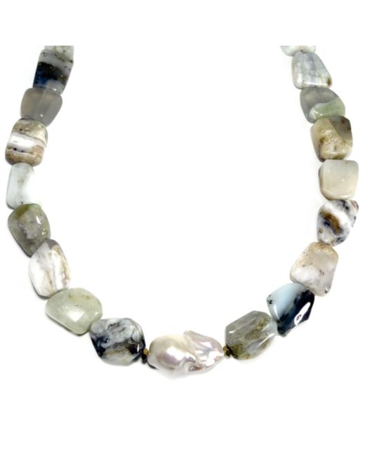 Rachel Nathan Metallic Neutrals Peruvian Opal & Baroque Pearl Necklace