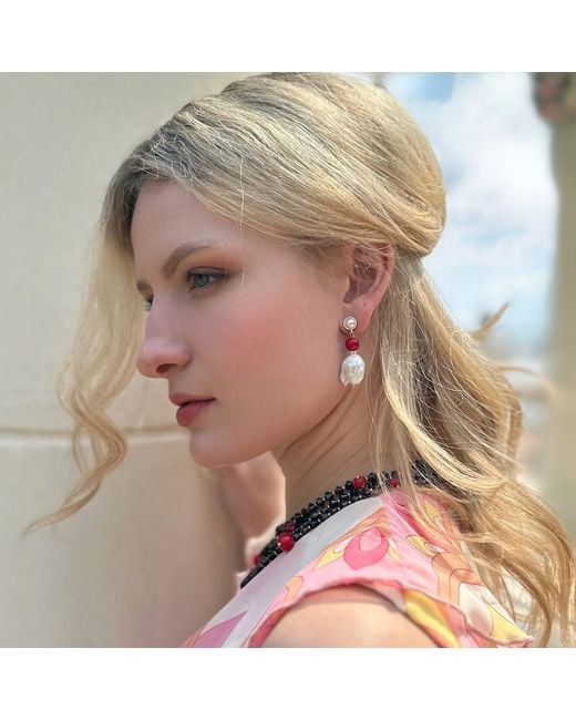 Farra Red Baroque Pearl With Coral Clip-On Earrings