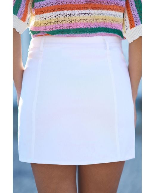 Yumi' White Cotton Stretch Mini Skirt With Button Details