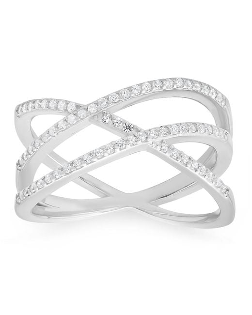 Kylie Harper Metallic Sterling Criss-Cross Diamond Cz Ring