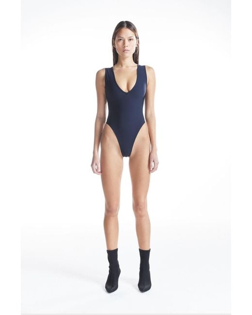 No'design Blue V-Neck Thick Strap Bodysuit