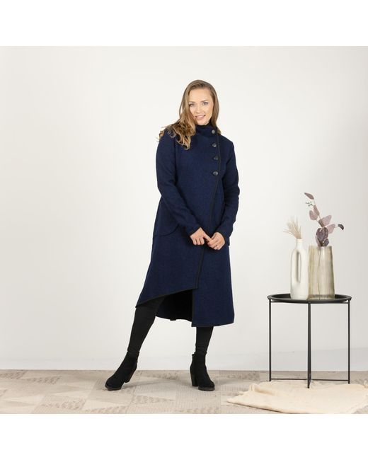 Nikka Place Blue Boiled Wool Winter Cardigan Coat With Buttons And Pockets