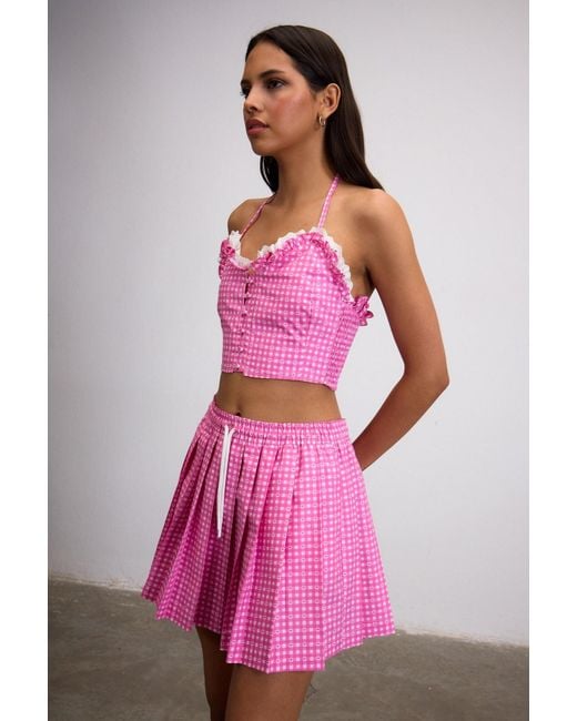 Je Te Veux Pink Sweetheart Gingham Pleated Skirt
