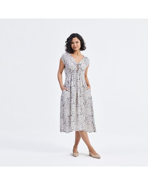 REISTOR Gray Deep V-Neck Gathered Dress