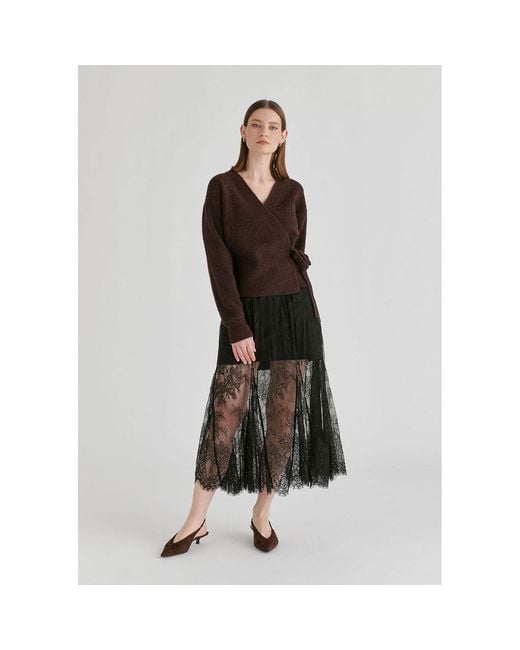 Paisie Black Two-Piece Lace Skirt With Godet Paneling