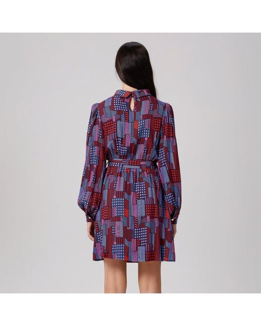 Smart and Joy Blue Graphic Print Short Blouse-Dress