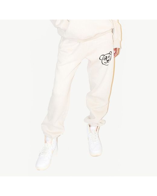 X Ilona Blue White Neutrals Graffiti Teddy Bear Cotton Cream Vintage Wash Joggers for men