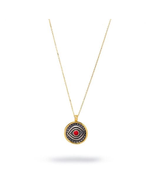 Ebru Jewelry Metallic Passion Coral Evil Eye Sterling & Protection Necklace