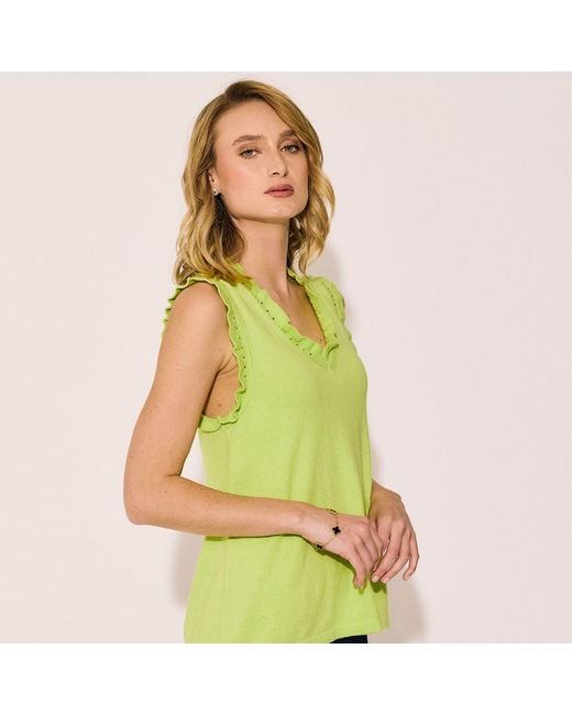 Lindsay Nicholas New York Green Frill V-Neck Shell