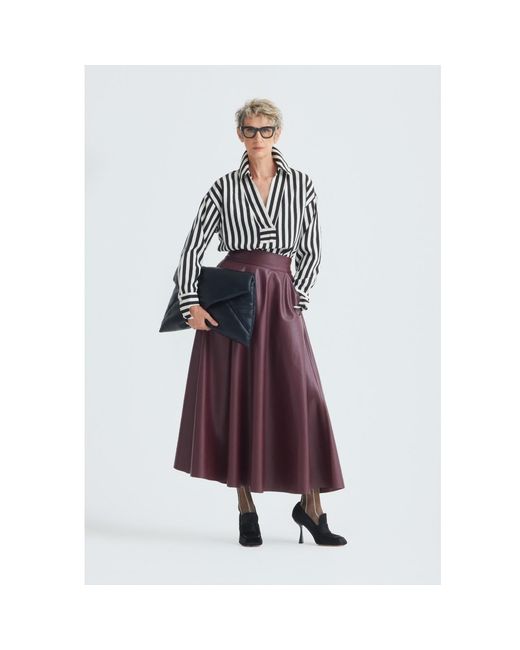 Julia Allert Purple Full Flare High Waist Faux Leather Skirt – Burgundy