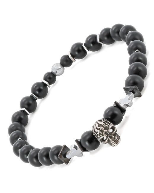 Ebru Jewelry Metallic Courage Onyx Skull Bracelet for men