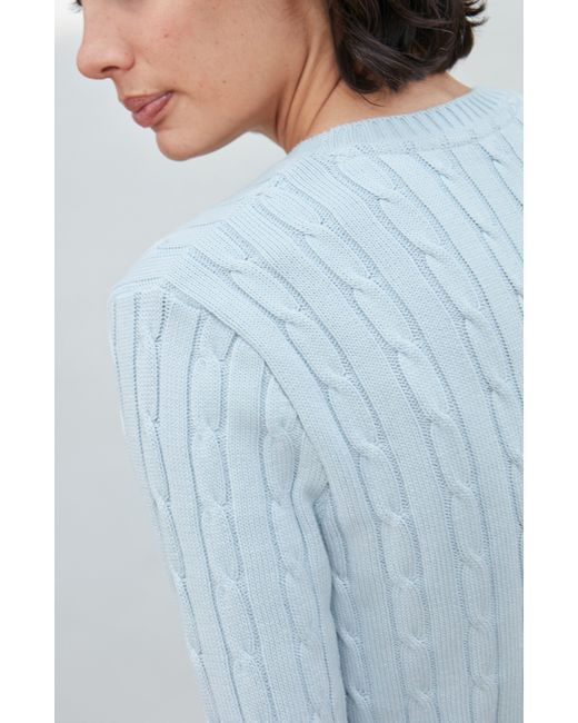 Paul James Knitwear Blue Cotton Taylor Cable Crew Neck Jumper