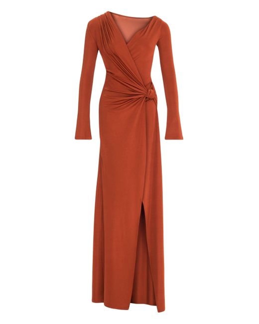 Nocturne Red Cinnamon Knot Detail Slit Maxi Dress