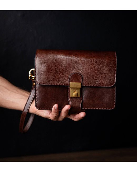 Time Resistance Brown Leather Clutch Purse for men
