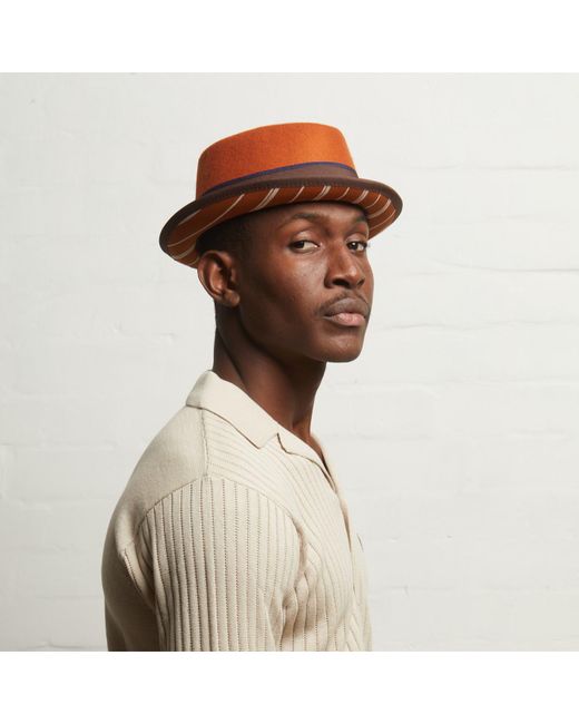 Dasmarca Hats Black Bruno Rust Felt Porkpie Hat With Retro Stripe Appliqué for men