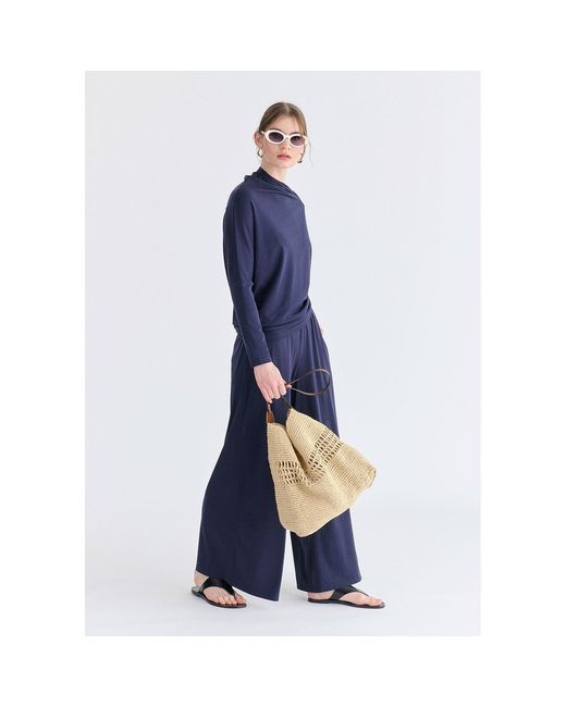 Paisie Blue Wide Leg Lyocell Jersey Trousers