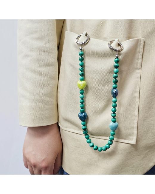 Farra Green Malachite With And Ceramic Hearts Phone Charm