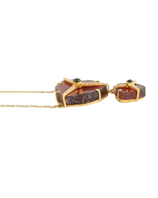 Artisan White Watermelon Tourmaline Slice & Diamond Pendant Necklace
