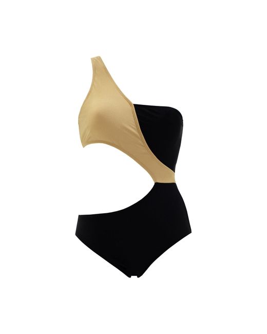 Aulala Paris Black Vintage Vibes Asymmetrical Bi-Color One-Piece Swimsuit