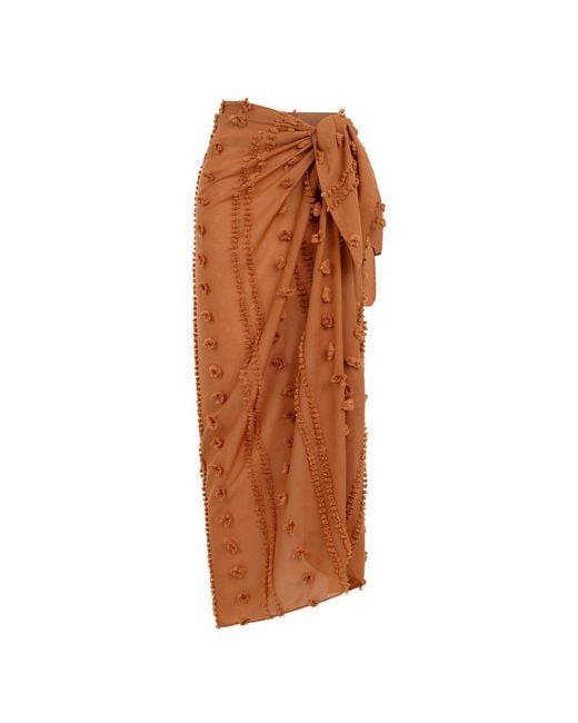Lilamie Brown Capri Side Tie Summer Pareo Skirt-Brick