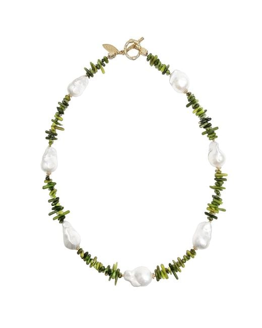 Farra Metallic Bohemian Bamboo Coral With Baroque Pearls Necklace