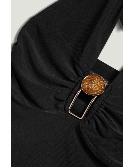Nocturne Black Deep V Halter Detail Blouse