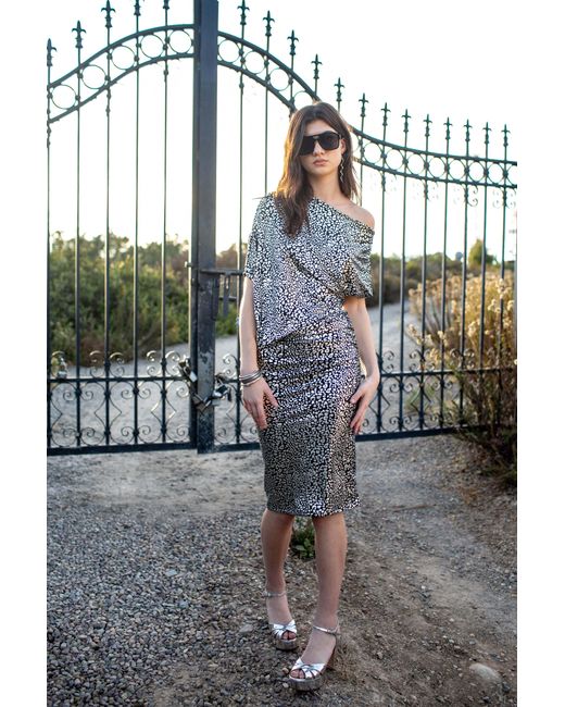 Jennafer Grace Gray Chrome Leopard Angle Dress