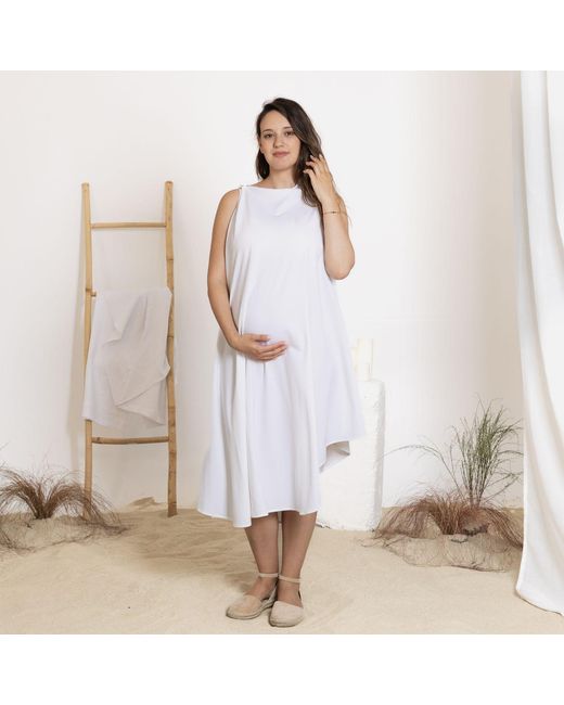 Nikka Place White Asymmetrical Maternity Loose Tunic Dress