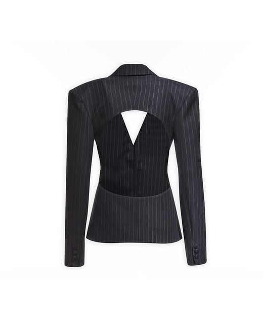 Maison sél Blue Open-Back Pinstriped Blazer Jacket –