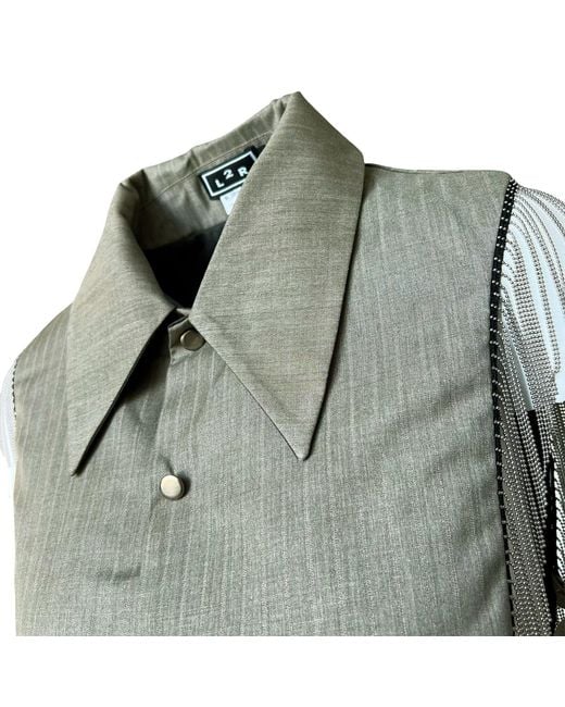 L2R THE LABEL Green Reversible Metallic Fringe Vest
