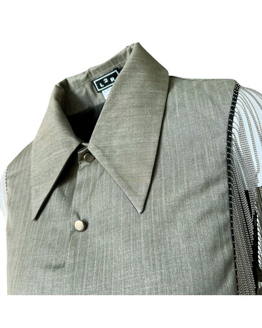 L2R THE LABEL Green Reversible Metallic Fringe Vest