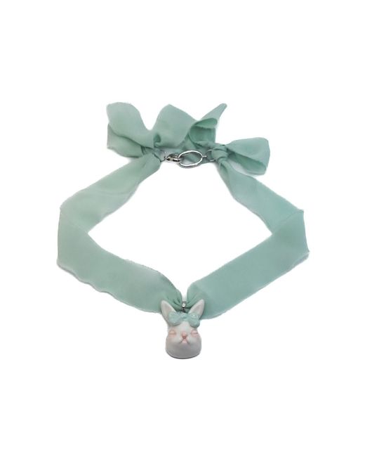 H2 Studio Green Grumpy Bunny Mint Silk Choker Necklace