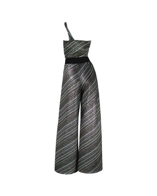 Me & Thee Gray Pot Luck Metallic Stripe Jumpsuit