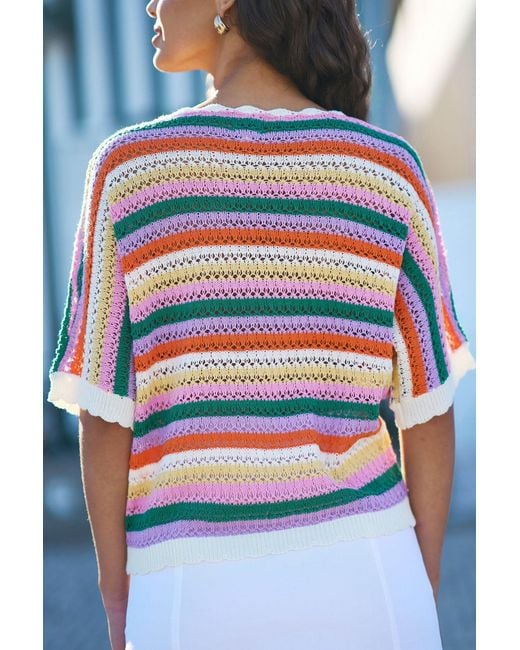 Yumi' Red Multicolour Batwing Crochet Top